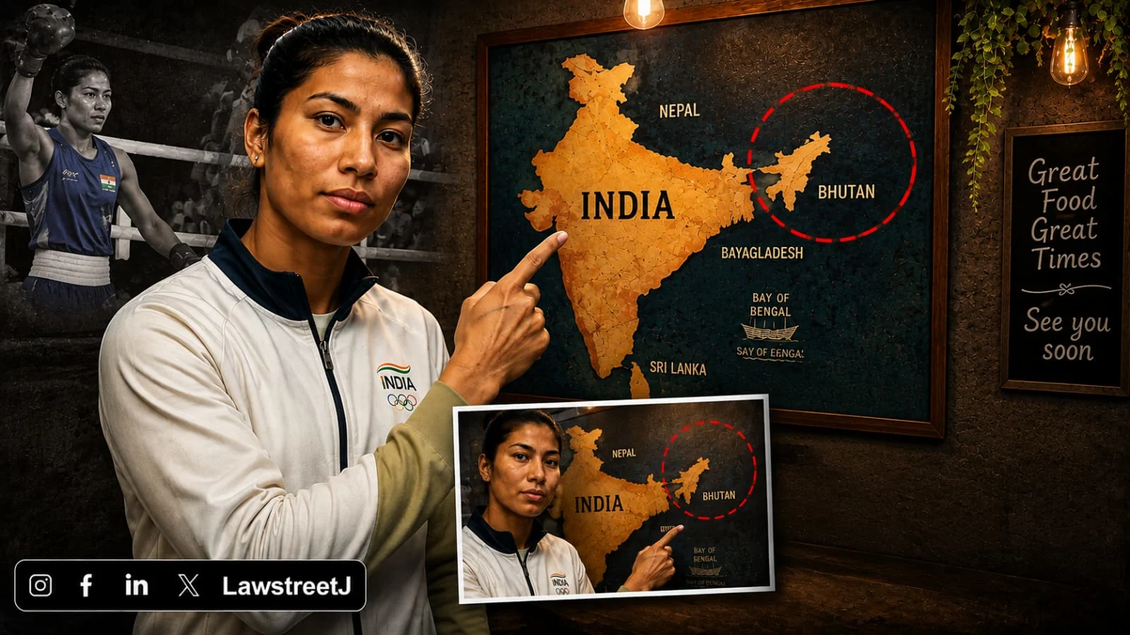 Lovlina Borgohain Flags Missing Northeast on India Map at Glasgow Restaurant